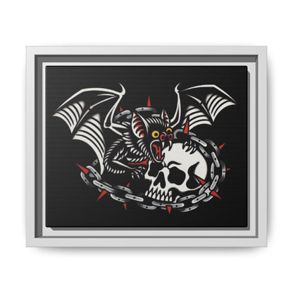 Gothic Bat & Skull Framed Matte Canvas Art
