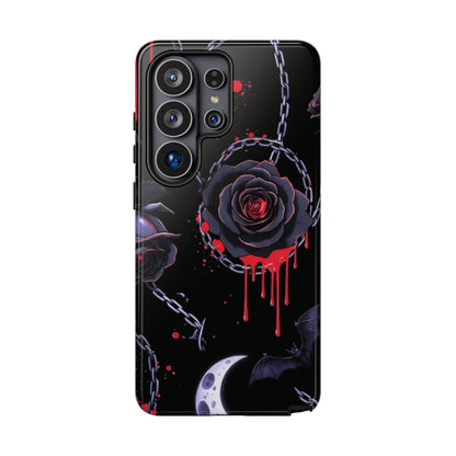 Phone Case — Gothic Dripping Black Rose & Moon Protective Case
