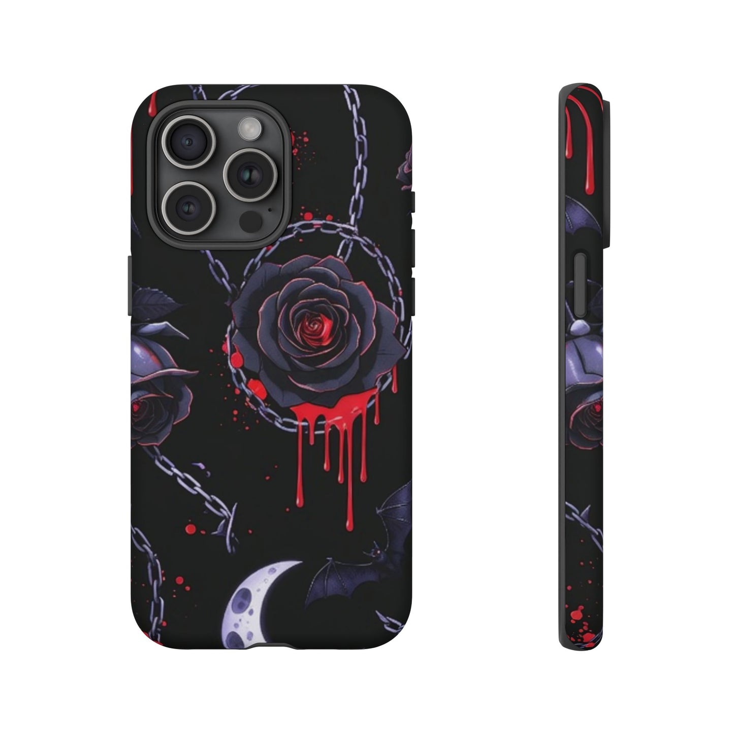 Phone Case — Gothic Dripping Black Rose & Moon Protective Case