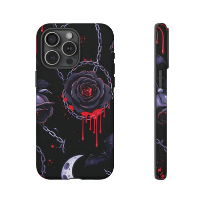 Phone Case — Gothic Dripping Black Rose & Moon Protective Case