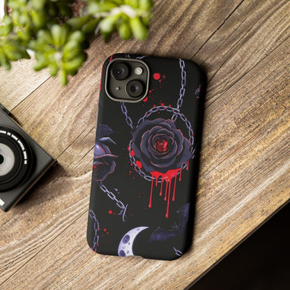 Phone Case — Gothic Dripping Black Rose & Moon Protective Case