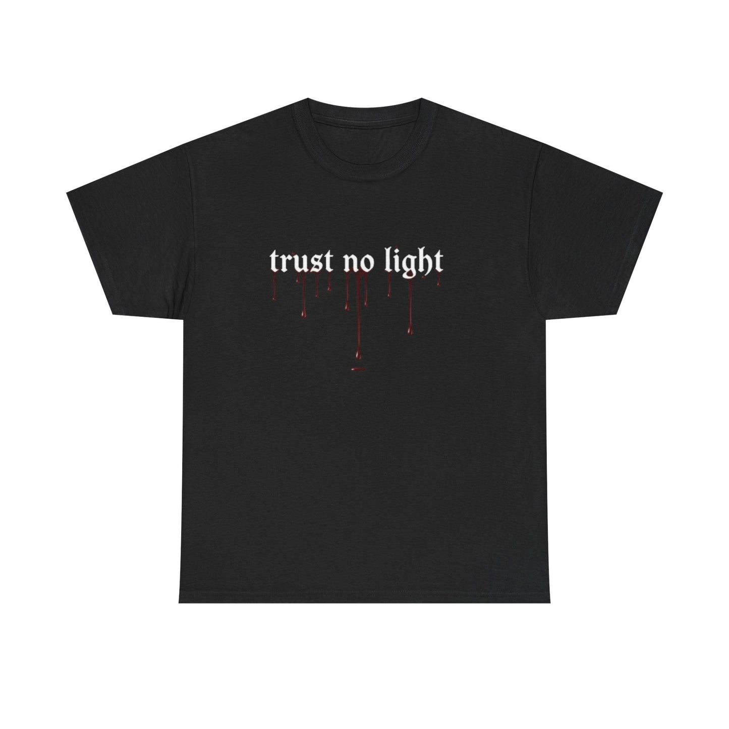 Trust No Light Snake Graphic Tee — Gothic Black T-Shirt with Dripping Text