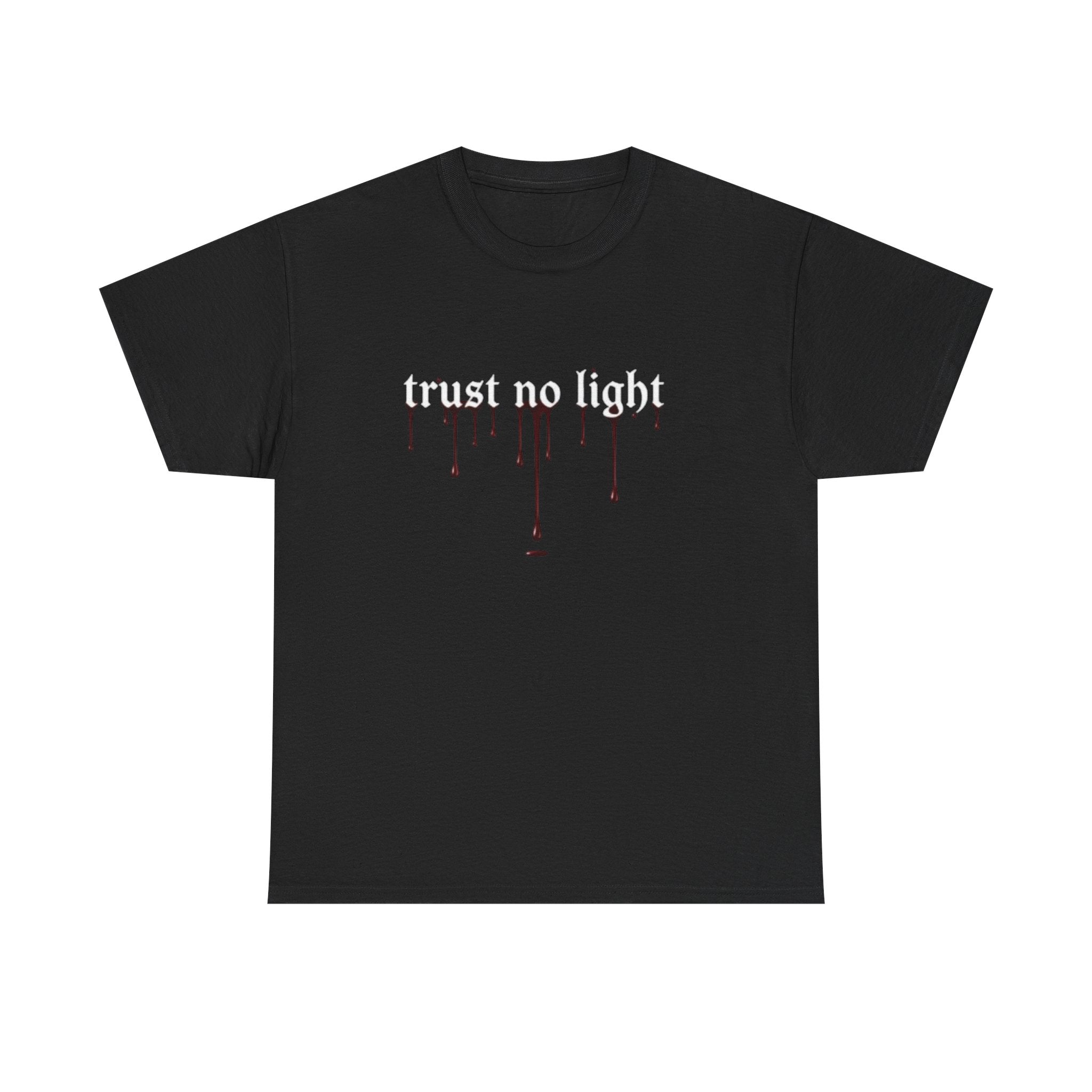Trust No Light Snake Graphic Tee — Gothic Black T-Shirt with Dripping Text