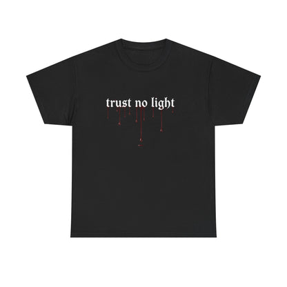 Trust No Light Snake Graphic Tee — Gothic Black T-Shirt with Dripping Text