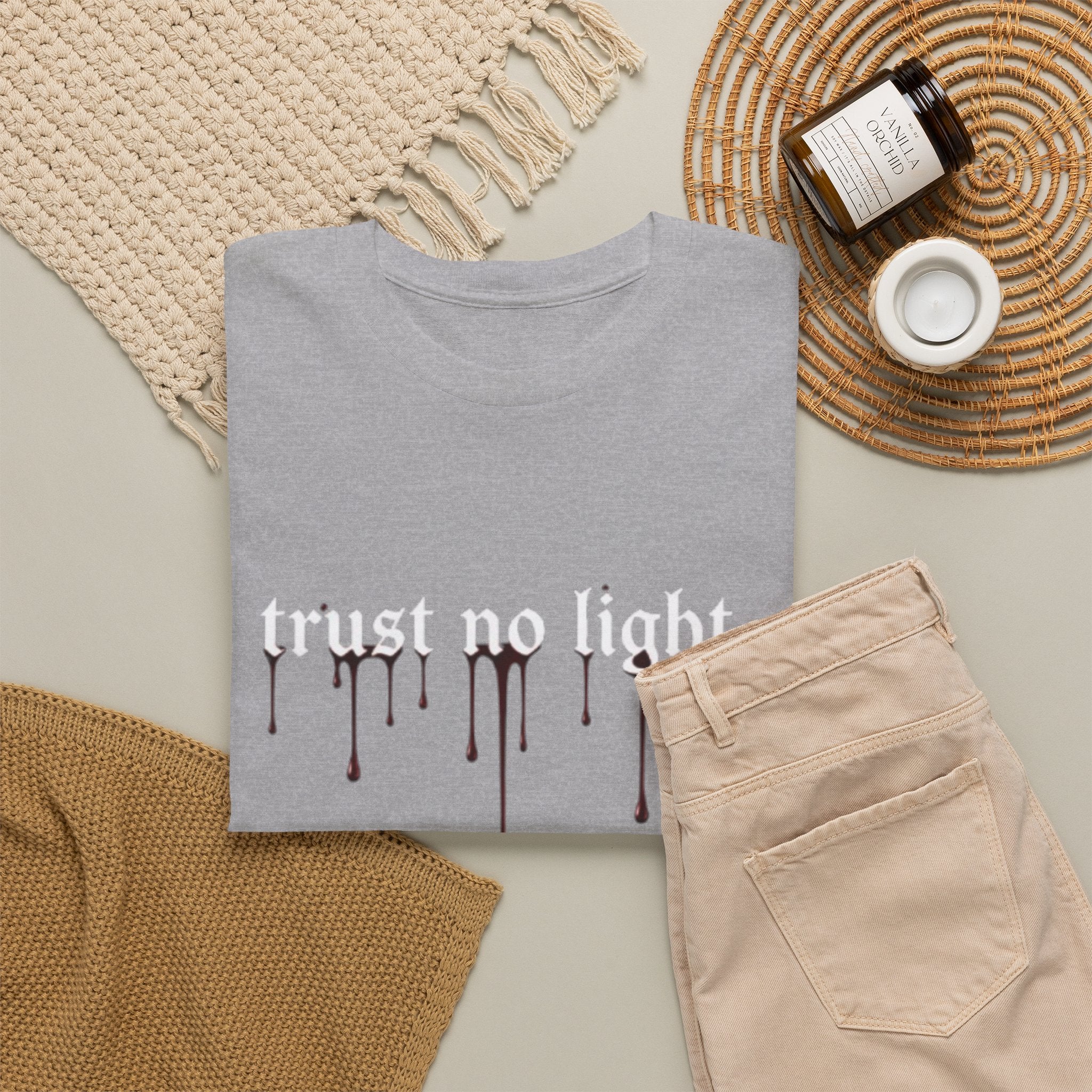 Trust No Light Snake Graphic Tee — Gothic Black T-Shirt with Dripping Text