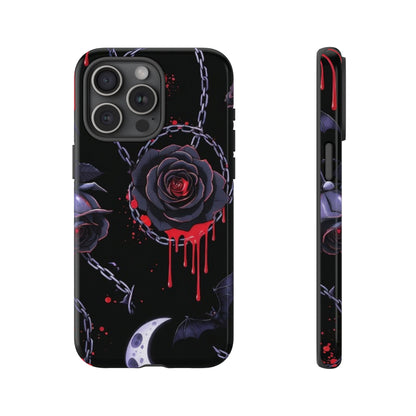 Phone Case — Gothic Dripping Black Rose & Moon Protective Case