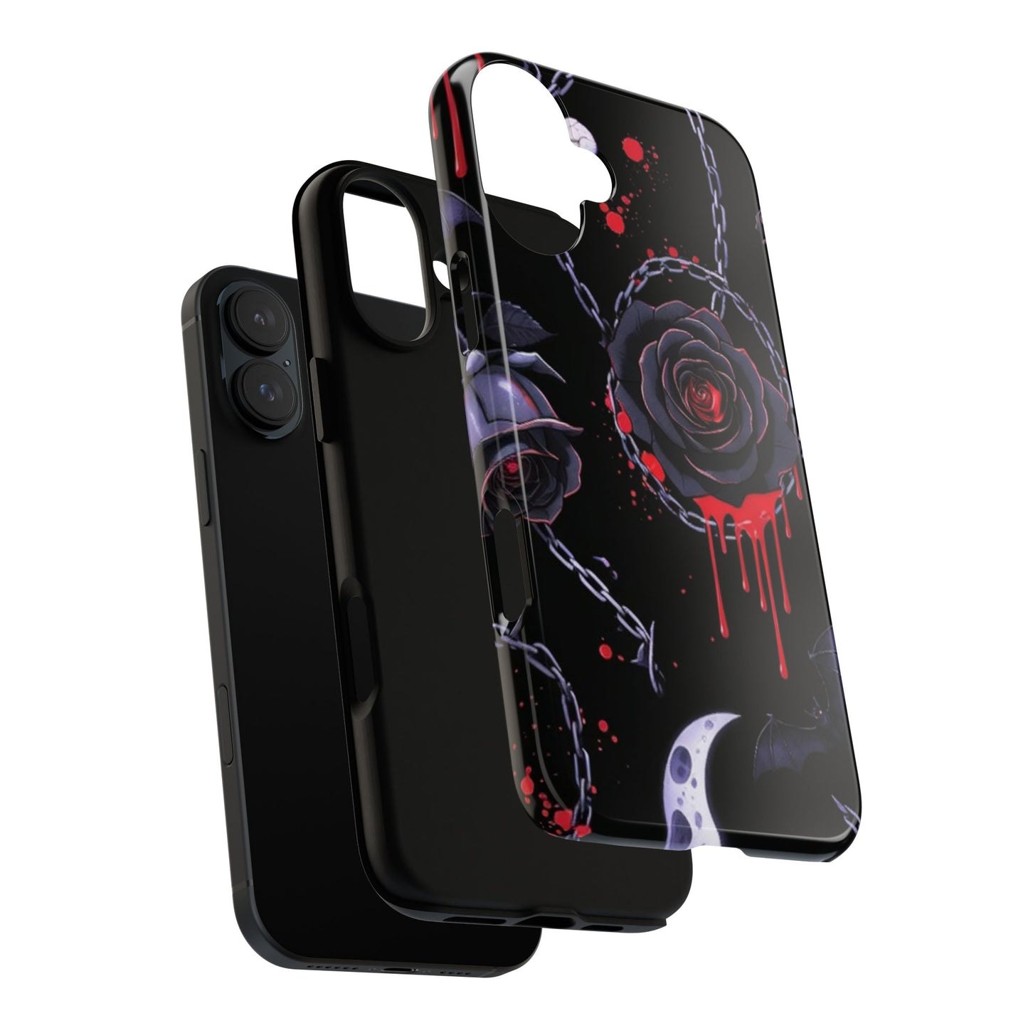Phone Case — Gothic Dripping Black Rose & Moon Protective Case