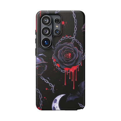 Phone Case — Gothic Dripping Black Rose & Moon Protective Case