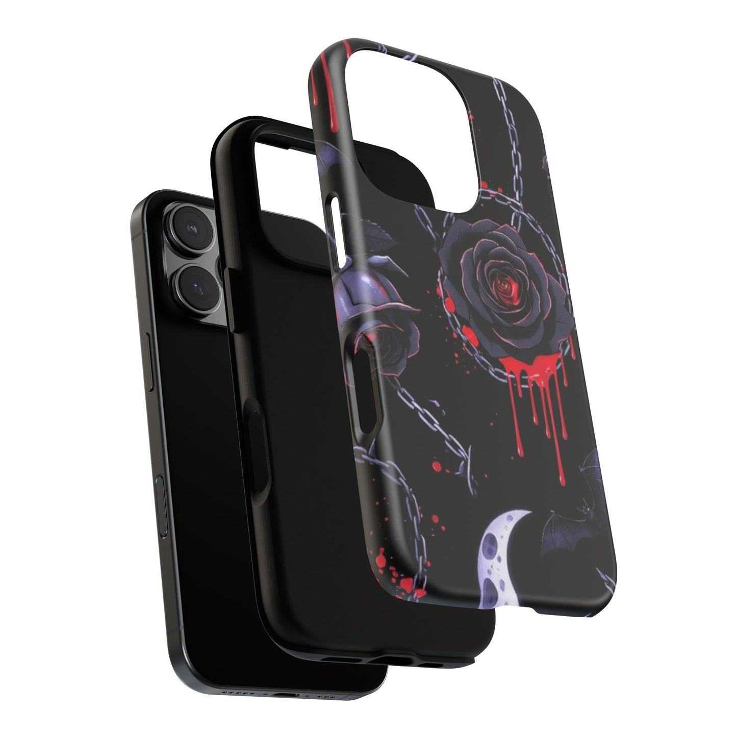 Phone Case — Gothic Dripping Black Rose & Moon Protective Case