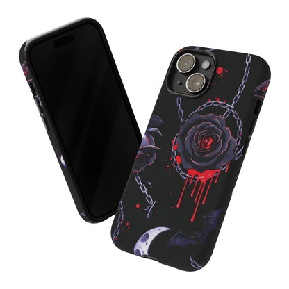 Phone Case — Gothic Dripping Black Rose & Moon Protective Case