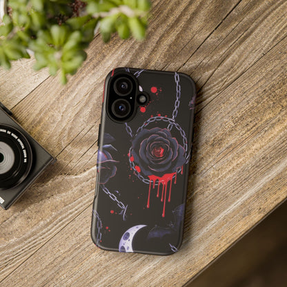 Phone Case — Gothic Dripping Black Rose & Moon Protective Case