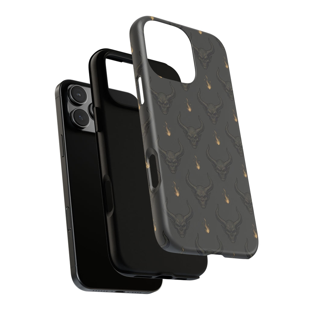 Dark Skull Pattern Phone Case — Gothic Bull Skull with Tiny Flame Accent