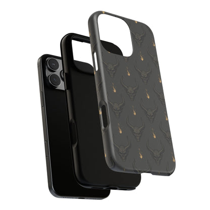 Dark Skull Pattern Phone Case — Gothic Bull Skull with Tiny Flame Accent