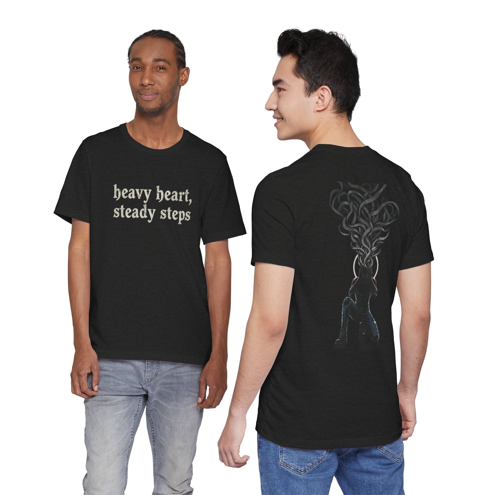 Heavy Heart Steady Steps Tee — Moody Illustration Graphic T‑Shirt
