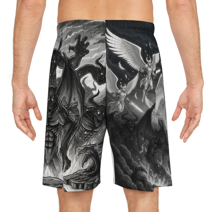 Angel vs Demon Basketball Shorts — Gothic All-Over-Print Athletic Shorts
