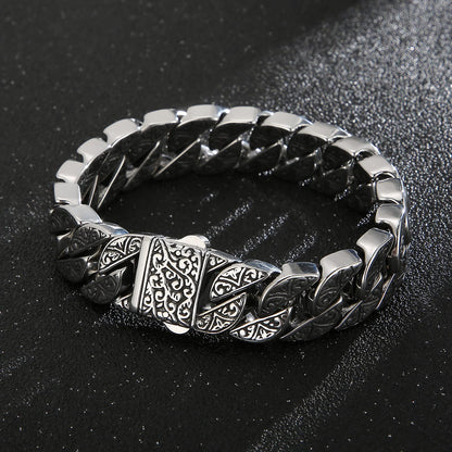 Stainless Steel Engraved Chain Bracelet 7.68in/8.07in/8.46in/8.85in/9.25in