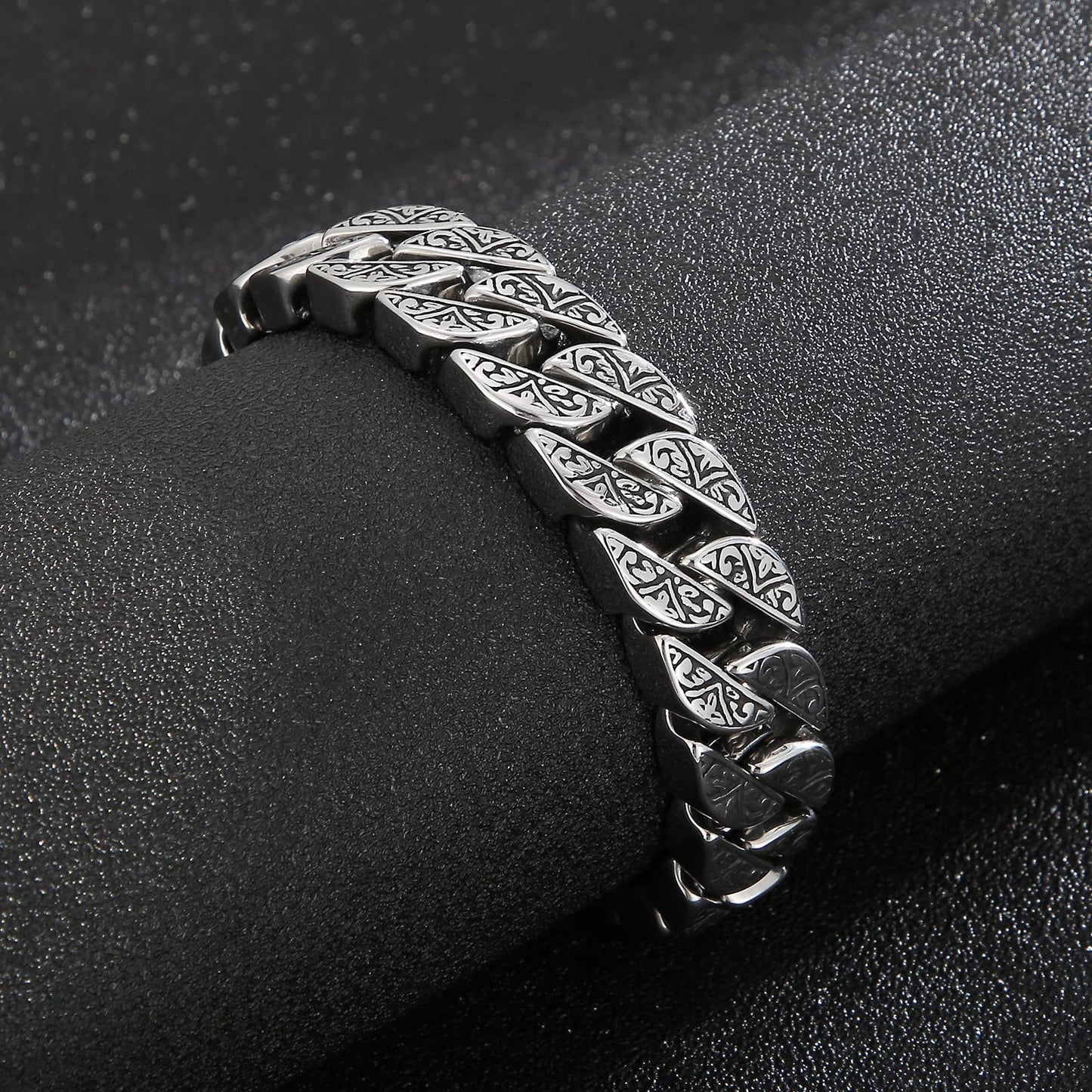 Stainless Steel Engraved Chain Bracelet 7.68in/8.07in/8.46in/8.85in/9.25in