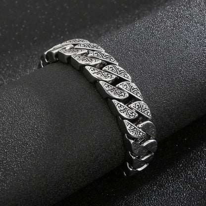 Stainless Steel Engraved Chain Bracelet 7.68in/8.07in/8.46in/8.85in/9.25in