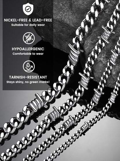 Stainless Steel Barbed Wire Thick Cuban Chain Necklace 5/7/9/12mm
