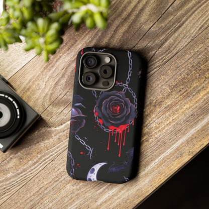 Phone Case — Gothic Dripping Black Rose & Moon Protective Case