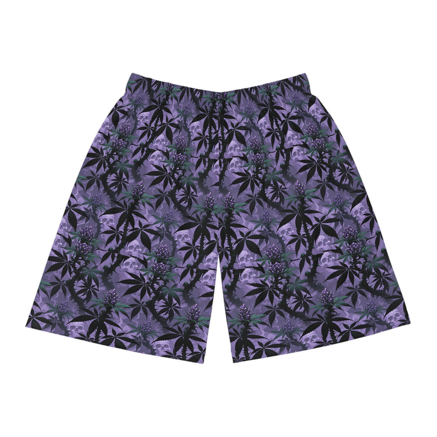 Purple Cannabis Leaf All-Over Print Basketball Shorts — Floral Stoner Pattern