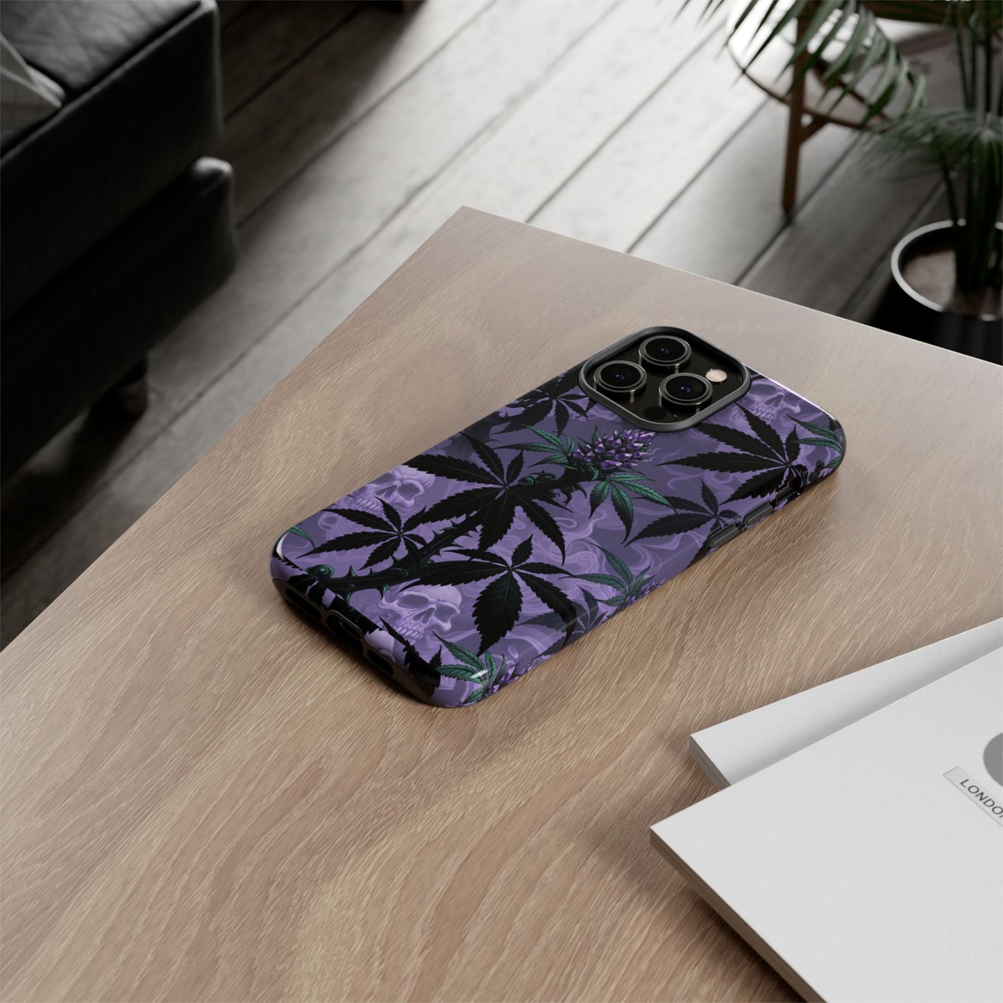 Purple Cannabis Skull Phone Case — Rugged Protective iPhone Cover
