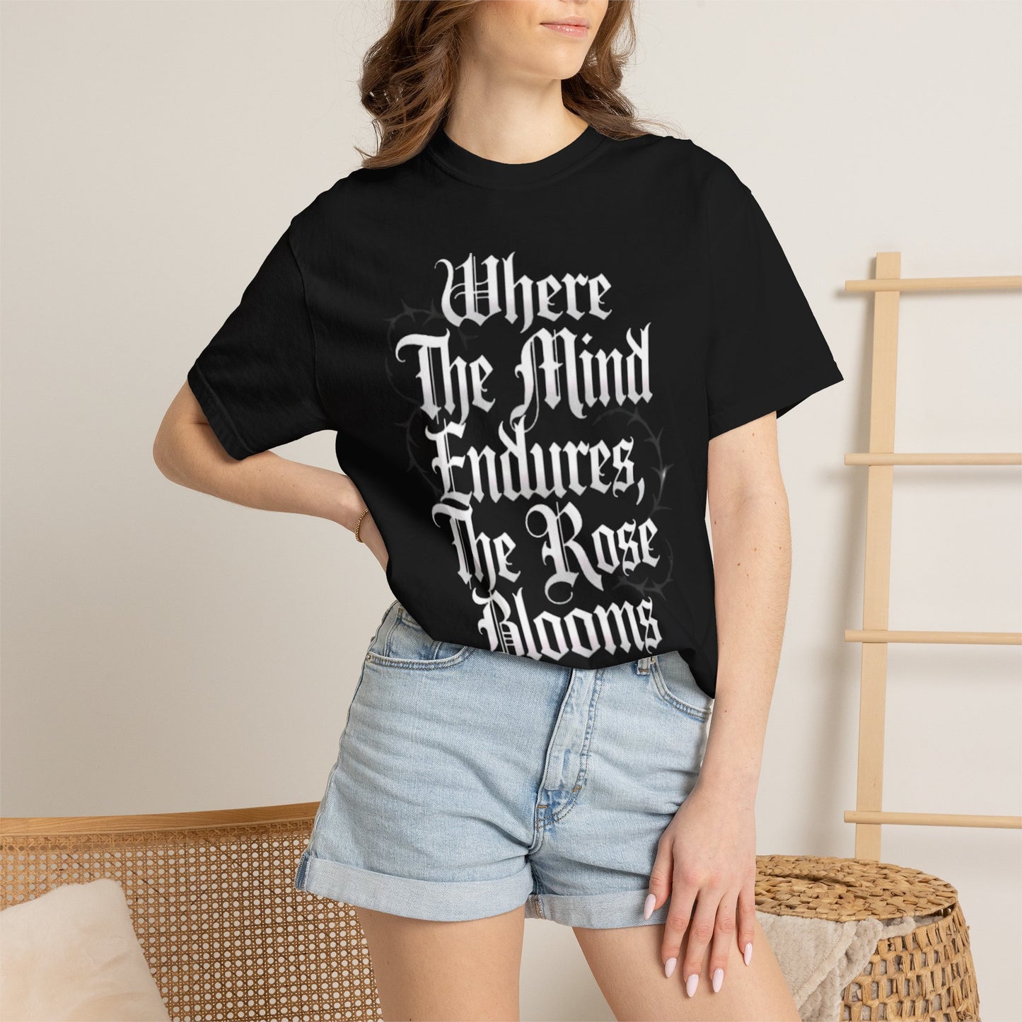 Gothic Rose Tee — "Where The Mind Endures, The Rose Blooms" Graphic T-Shirt
