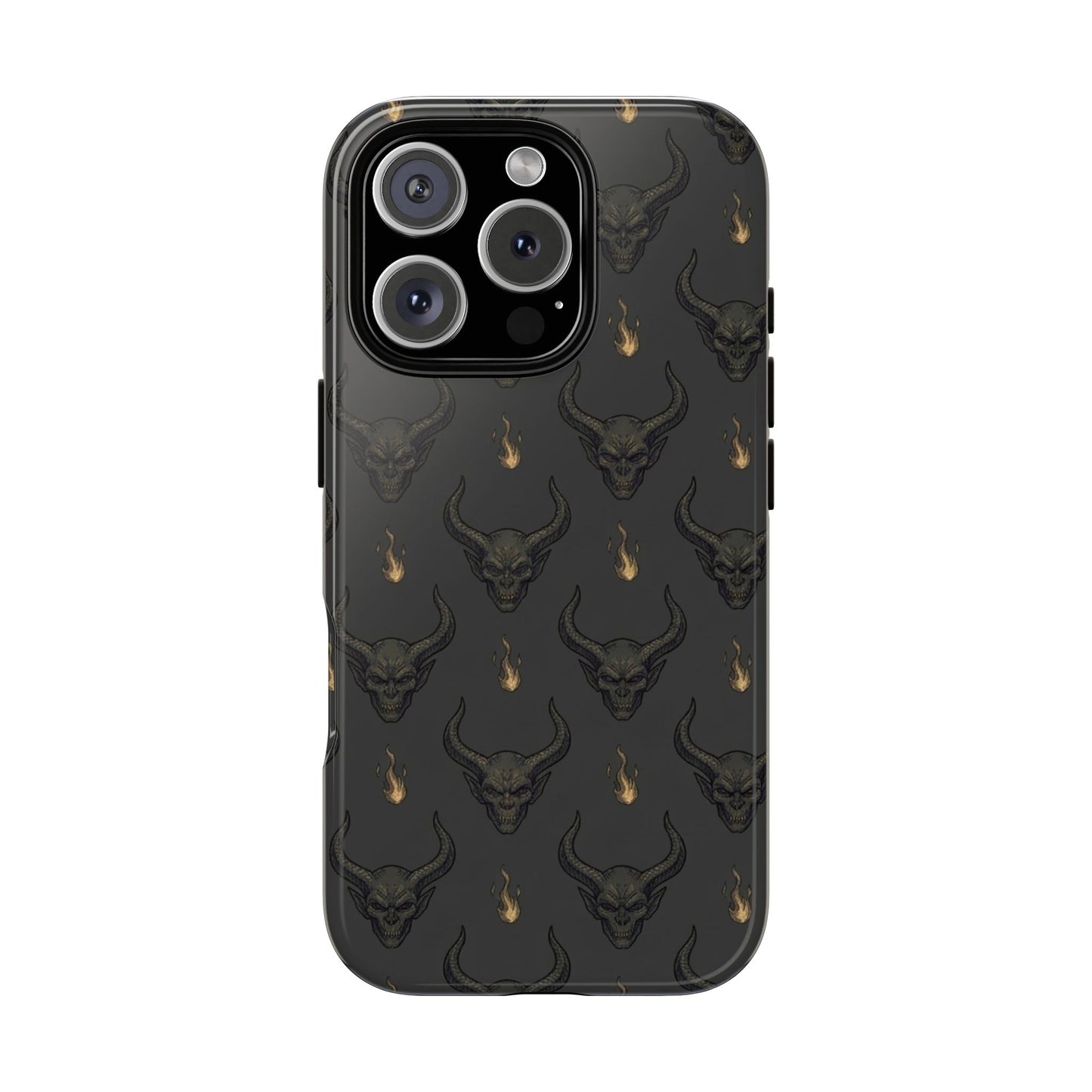 Dark Skull Pattern Phone Case — Gothic Bull Skull with Tiny Flame Accent
