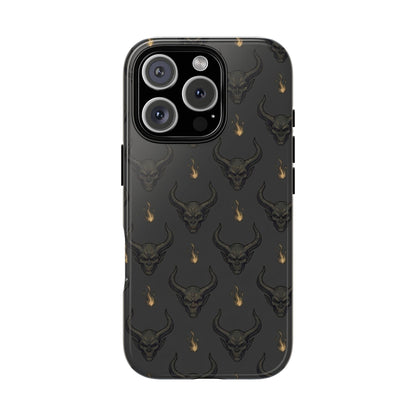 Dark Skull Pattern Phone Case — Gothic Bull Skull with Tiny Flame Accent