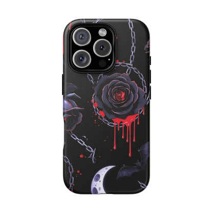 Phone Case — Gothic Dripping Black Rose & Moon Protective Case