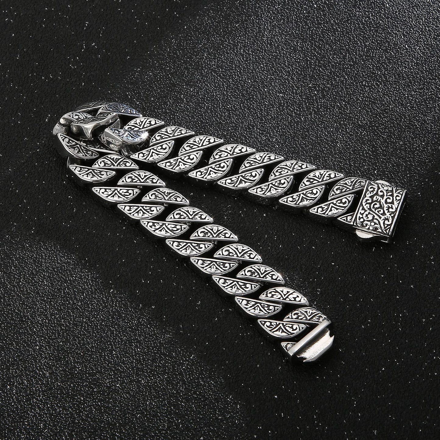 Stainless Steel Engraved Chain Bracelet 7.68in/8.07in/8.46in/8.85in/9.25in