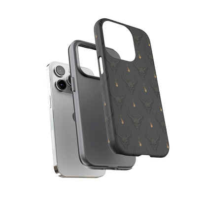 Dark Skull Pattern Phone Case — Gothic Bull Skull with Tiny Flame Accent