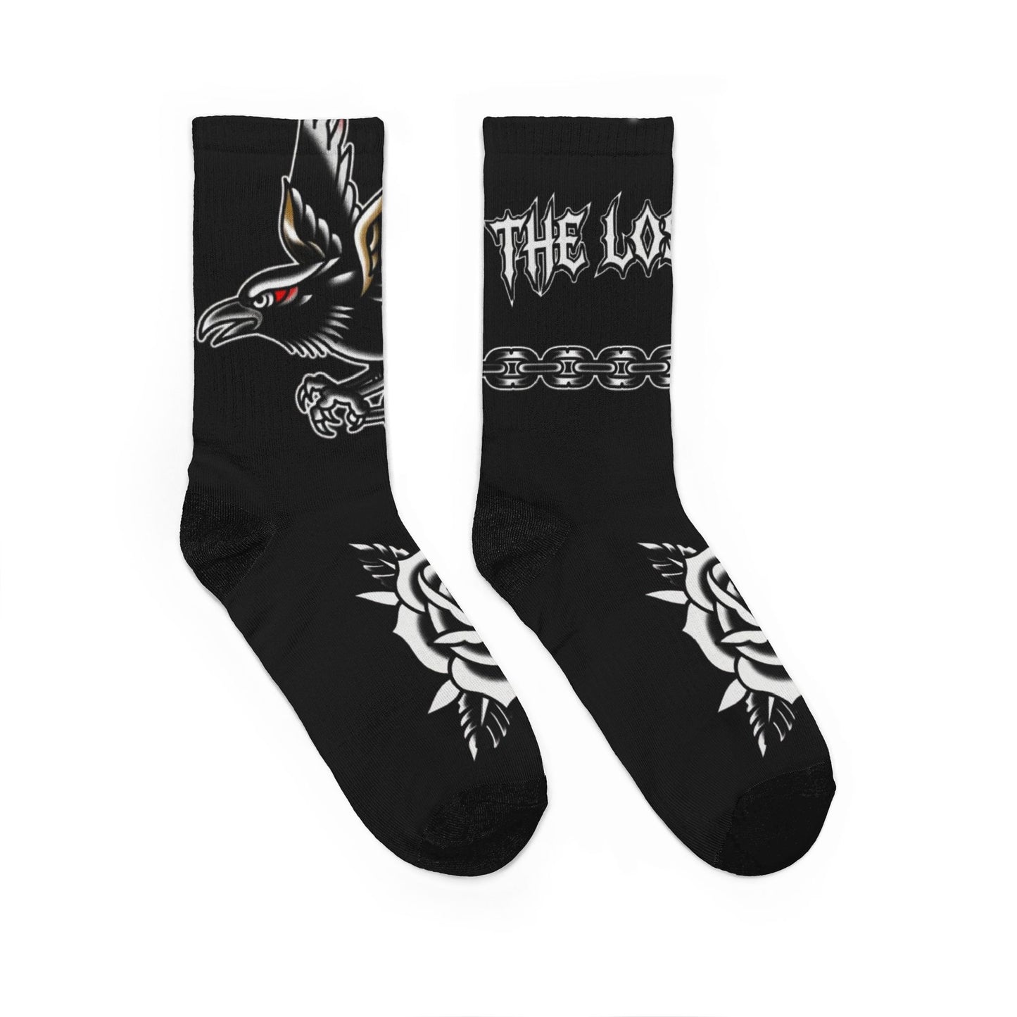Gothic Raven & Rose Crew Socks — 'The Lost Ones' Graphic