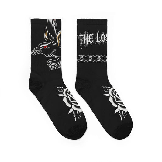 Gothic Raven & Rose Crew Socks — 'The Lost Ones' Graphic
