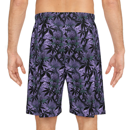 Purple Cannabis Leaf All-Over Print Basketball Shorts — Floral Stoner Pattern