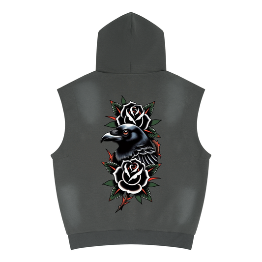 Vintage Wash Studded Sleeveless Hoodie