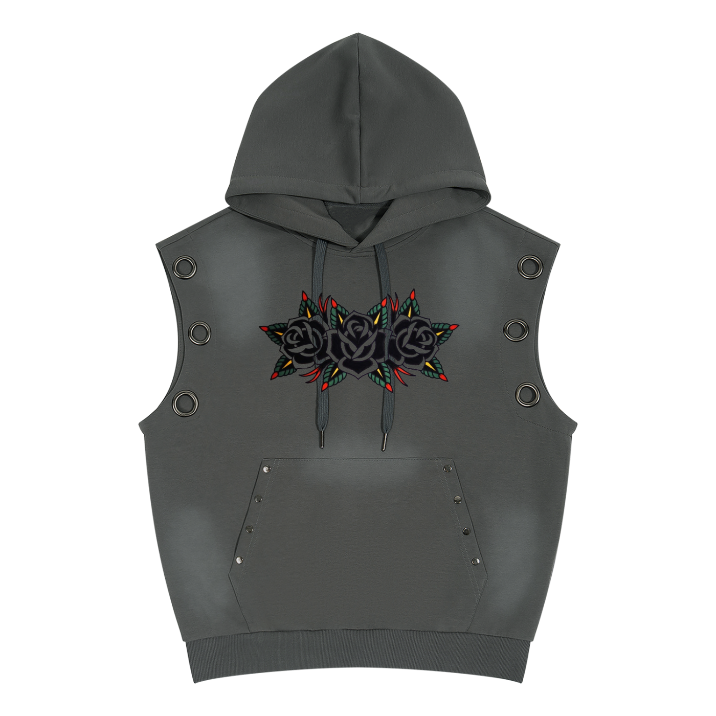 Vintage Wash Studded Sleeveless Hoodie