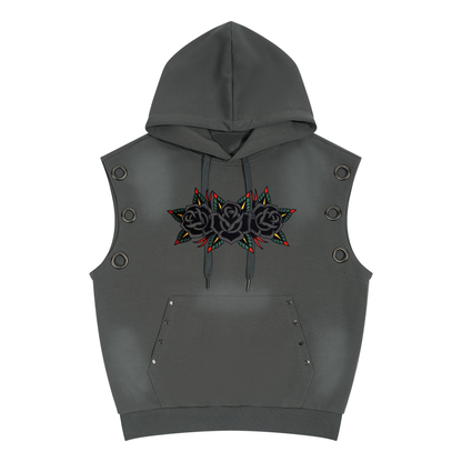 Vintage Wash Studded Sleeveless Hoodie