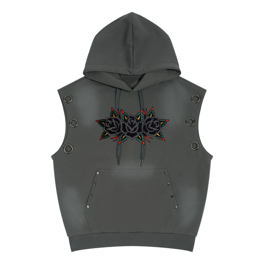 Vintage Wash Studded Sleeveless Hoodie