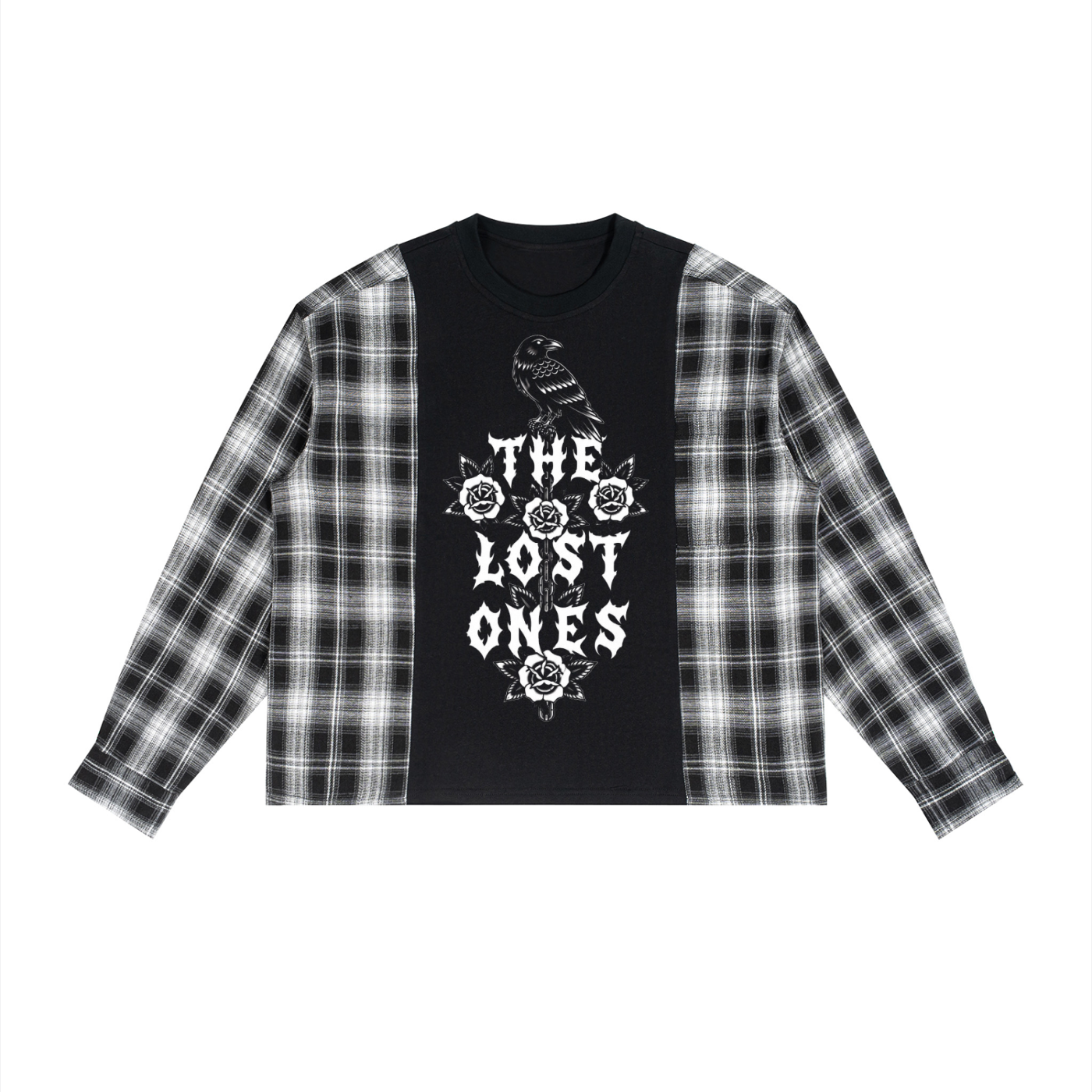Raven Plaid Panel Long Sleeve T-Shirt