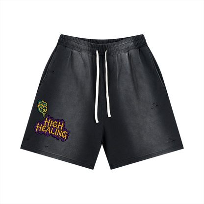 High Healing Sun Fade Distressed Shorts