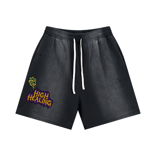 High Healing Sun Fade Distressed Shorts